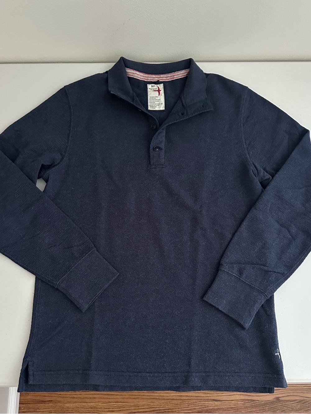 Relwen Alpaca Thermal Mock Henley Sweater Men M Navy Long Sleeve Pullover